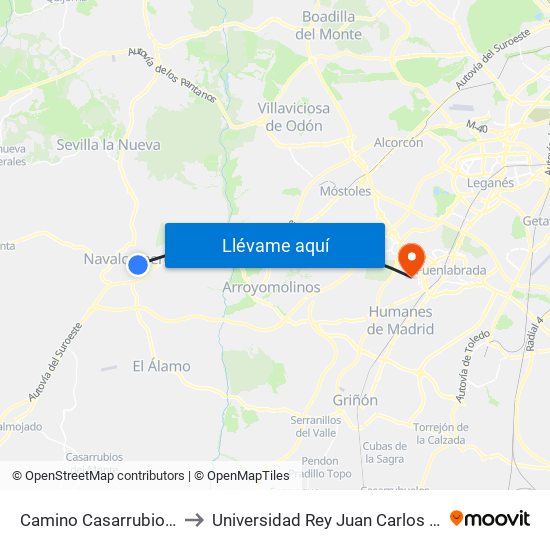 Camino Casarrubios - Plaza De Toros to Universidad Rey Juan Carlos - Campus De Fuenlabrada map