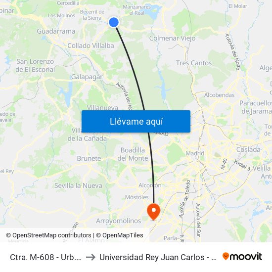 Ctra. M-608 - Urb. Montes Claros to Universidad Rey Juan Carlos - Campus De Fuenlabrada map