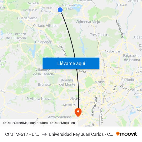 Ctra. M-617 - Urb. La Dehesa to Universidad Rey Juan Carlos - Campus De Fuenlabrada map