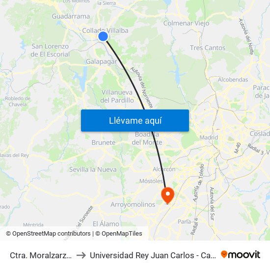 Ctra. Moralzarzal - El Roble to Universidad Rey Juan Carlos - Campus De Fuenlabrada map