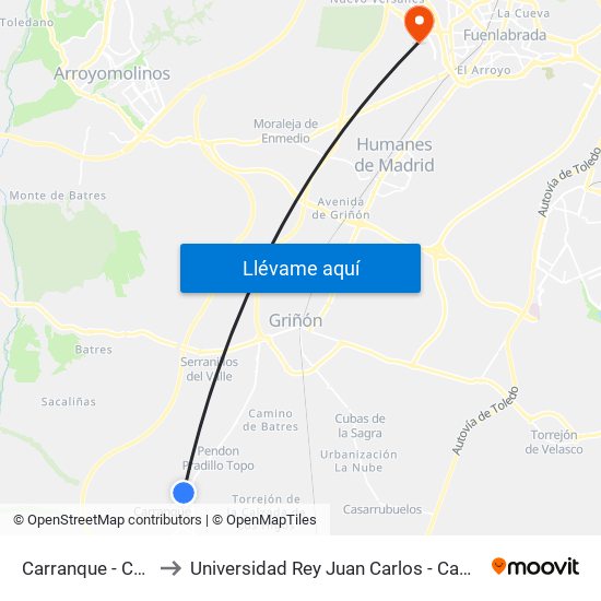 Carranque - Ctra. Griñón to Universidad Rey Juan Carlos - Campus De Fuenlabrada map