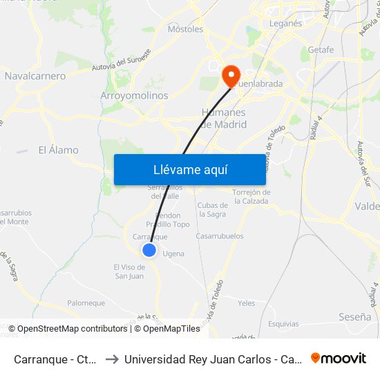 Carranque - Ctra. To-2034 to Universidad Rey Juan Carlos - Campus De Fuenlabrada map