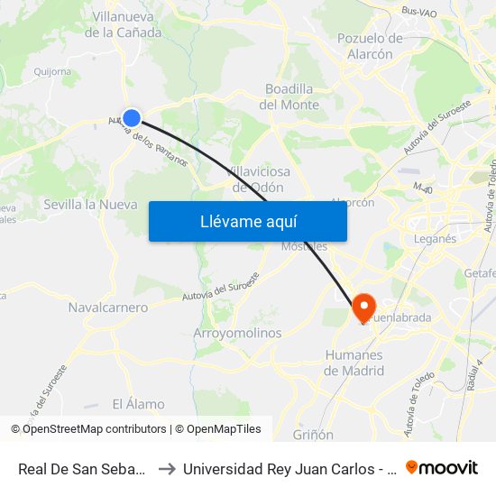 Real De San Sebastián - Amargura to Universidad Rey Juan Carlos - Campus De Fuenlabrada map