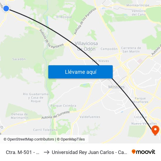 Ctra. M-501 - El Ventorro to Universidad Rey Juan Carlos - Campus De Fuenlabrada map