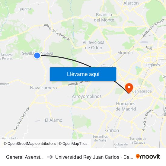 General Asensio - Quevedo to Universidad Rey Juan Carlos - Campus De Fuenlabrada map