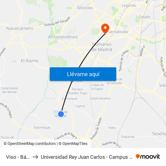 Viso - Báscula to Universidad Rey Juan Carlos - Campus De Fuenlabrada map