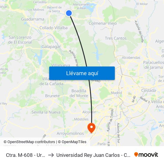 Ctra. M-608 - Urb. San Muriel to Universidad Rey Juan Carlos - Campus De Fuenlabrada map