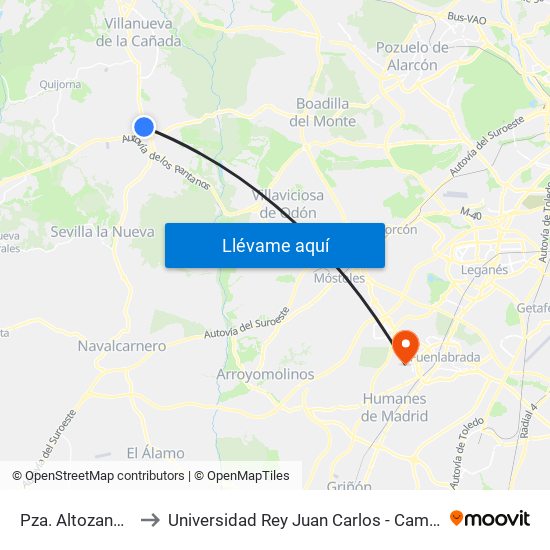 Pza. Altozano - Madrid to Universidad Rey Juan Carlos - Campus De Fuenlabrada map