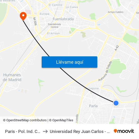 París - Pol. Ind. Ciudad De Parla to Universidad Rey Juan Carlos - Campus De Fuenlabrada map