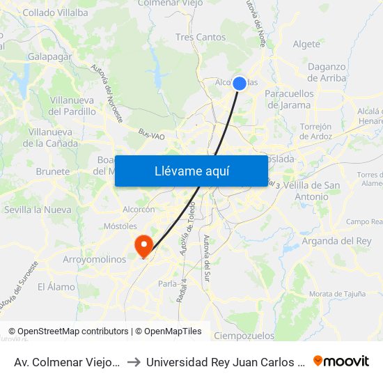 Av. Colmenar Viejo - Ramón Esteban to Universidad Rey Juan Carlos - Campus De Fuenlabrada map