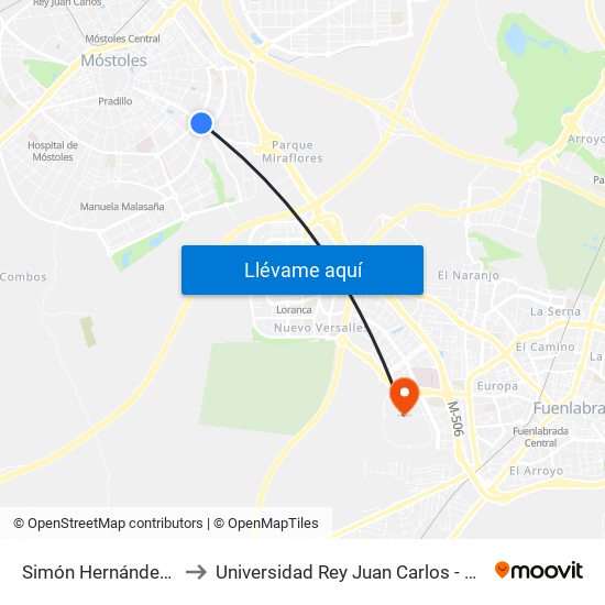 Simón Hernández - Av. Carlos V to Universidad Rey Juan Carlos - Campus De Fuenlabrada map