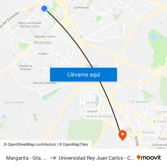 Margarita - Gta. Los Jazmines to Universidad Rey Juan Carlos - Campus De Fuenlabrada map