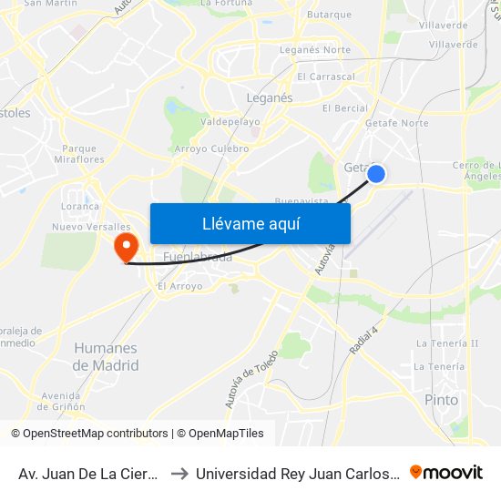 Av. Juan De La Cierva - Pza. De España to Universidad Rey Juan Carlos - Campus De Fuenlabrada map