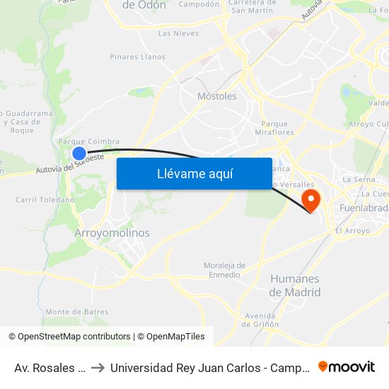 Av. Rosales - Laurel to Universidad Rey Juan Carlos - Campus De Fuenlabrada map