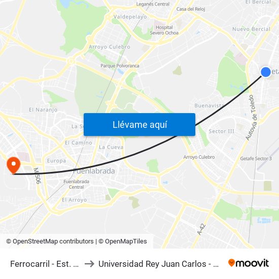 Ferrocarril - Est. Getafe Centro to Universidad Rey Juan Carlos - Campus De Fuenlabrada map