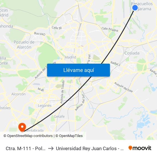 Ctra. M-111 - Pol. Ind. El Pulido to Universidad Rey Juan Carlos - Campus De Fuenlabrada map