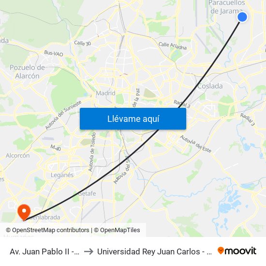 Av. Juan Pablo II - Av. Valdediego to Universidad Rey Juan Carlos - Campus De Fuenlabrada map