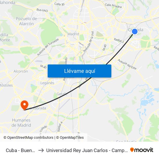 Cuba - Buenos Aires to Universidad Rey Juan Carlos - Campus De Fuenlabrada map
