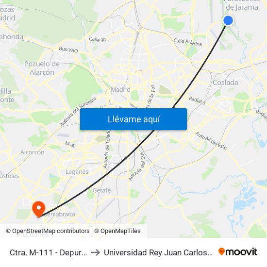 Ctra. M-111 - Depuradora Valdebebas to Universidad Rey Juan Carlos - Campus De Fuenlabrada map