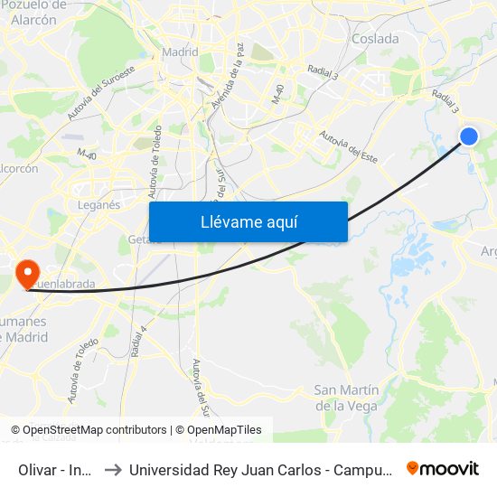 Olivar - Instituto to Universidad Rey Juan Carlos - Campus De Fuenlabrada map