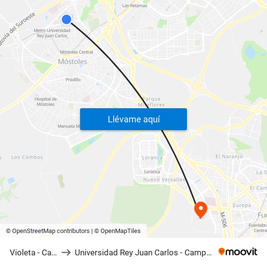Violeta - Caléndula to Universidad Rey Juan Carlos - Campus De Fuenlabrada map