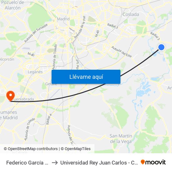 Federico García Lorca - Mirlos to Universidad Rey Juan Carlos - Campus De Fuenlabrada map