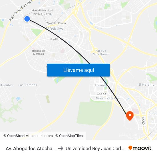 Av. Abogados Atocha - Est. Móstoles El Soto to Universidad Rey Juan Carlos - Campus De Fuenlabrada map