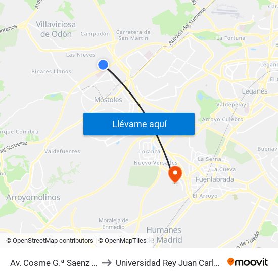 Av. Cosme G.ª Saenz - Centro Exámenes Dgt to Universidad Rey Juan Carlos - Campus De Fuenlabrada map