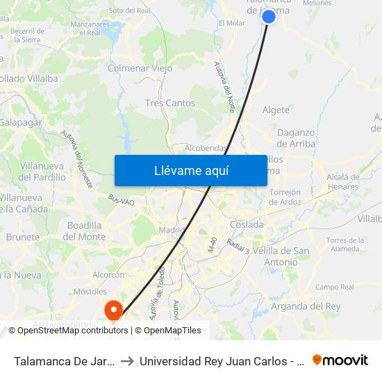 Talamanca Del Jarama - Escuelas to Universidad Rey Juan Carlos - Campus De Fuenlabrada map