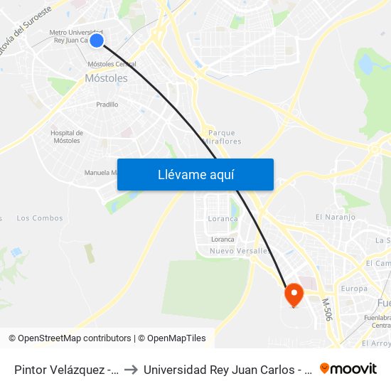 Pintor Velázquez - Club Deportivo to Universidad Rey Juan Carlos - Campus De Fuenlabrada map