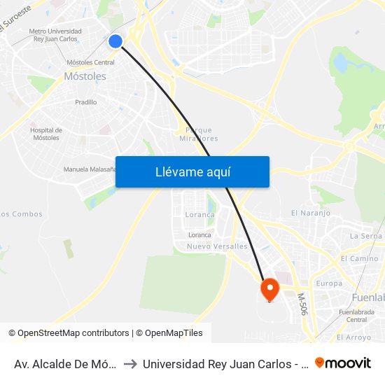 Av. Alcalde De Móstoles - Bécquer to Universidad Rey Juan Carlos - Campus De Fuenlabrada map