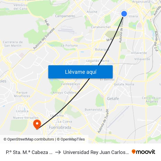 P.º Sta. M.ª Cabeza - Est. Plaza Elíptica to Universidad Rey Juan Carlos - Campus De Fuenlabrada map