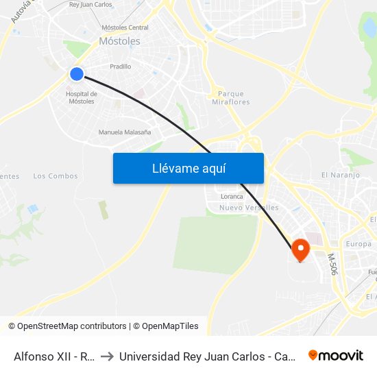 Alfonso XII - Río Tormes to Universidad Rey Juan Carlos - Campus De Fuenlabrada map