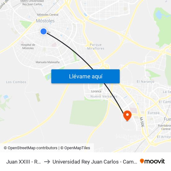 Juan XXIII - Residencia to Universidad Rey Juan Carlos - Campus De Fuenlabrada map
