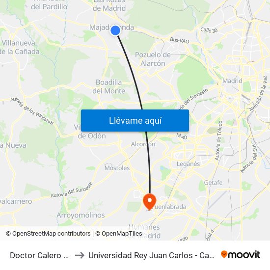 Doctor Calero - Nicaragua to Universidad Rey Juan Carlos - Campus De Fuenlabrada map