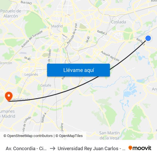 Av. Concordia - Ciudad De Atenas to Universidad Rey Juan Carlos - Campus De Fuenlabrada map