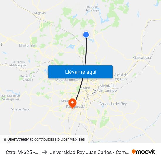 Ctra. M-625 - Camping to Universidad Rey Juan Carlos - Campus De Fuenlabrada map