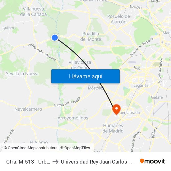 Ctra. M-513 - Urb. Guadamonte to Universidad Rey Juan Carlos - Campus De Fuenlabrada map