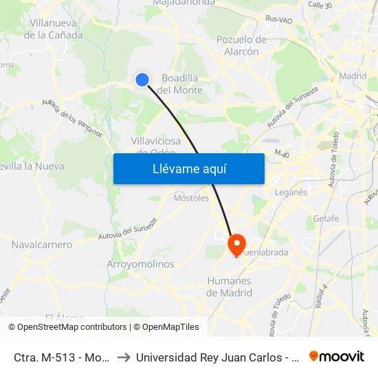 Ctra. M-513 - Monte Romanillos to Universidad Rey Juan Carlos - Campus De Fuenlabrada map