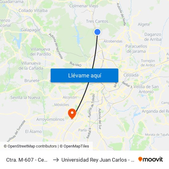 Ctra. M-607 - Cementerio La Paz to Universidad Rey Juan Carlos - Campus De Fuenlabrada map