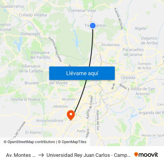 Av. Montes - Fuego to Universidad Rey Juan Carlos - Campus De Fuenlabrada map