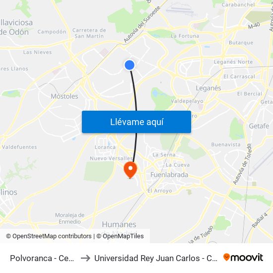 Polvoranca - Centro De Salud to Universidad Rey Juan Carlos - Campus De Fuenlabrada map