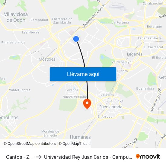 Cantos - Zamora to Universidad Rey Juan Carlos - Campus De Fuenlabrada map
