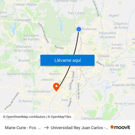 Marie Curie - Fco. Tomás Y Valiente to Universidad Rey Juan Carlos - Campus De Fuenlabrada map