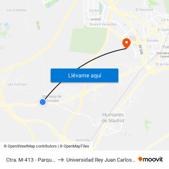 Ctra. M-413 - Parque Primero De Mayo to Universidad Rey Juan Carlos - Campus De Fuenlabrada map