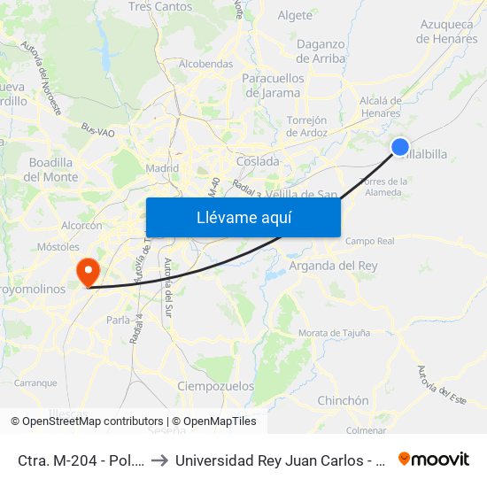 Ctra. M-204 - Pol. Ind. El Gurugú to Universidad Rey Juan Carlos - Campus De Fuenlabrada map