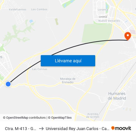 Ctra. M-413 - Granja Bovina to Universidad Rey Juan Carlos - Campus De Fuenlabrada map