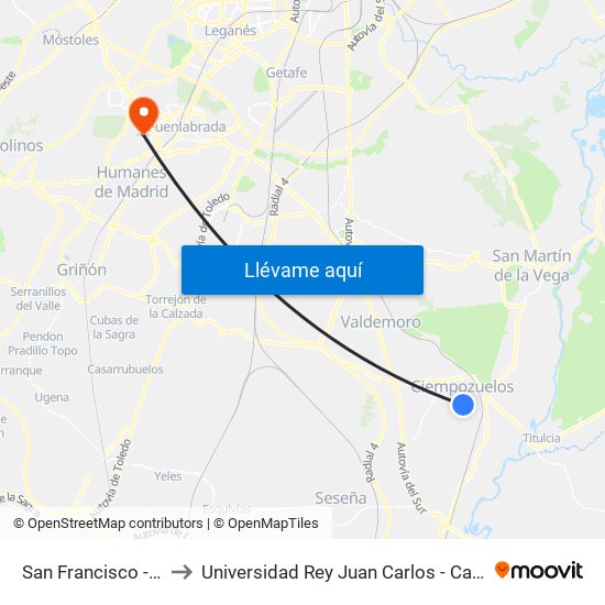 San Francisco - Cruz Verde to Universidad Rey Juan Carlos - Campus De Fuenlabrada map