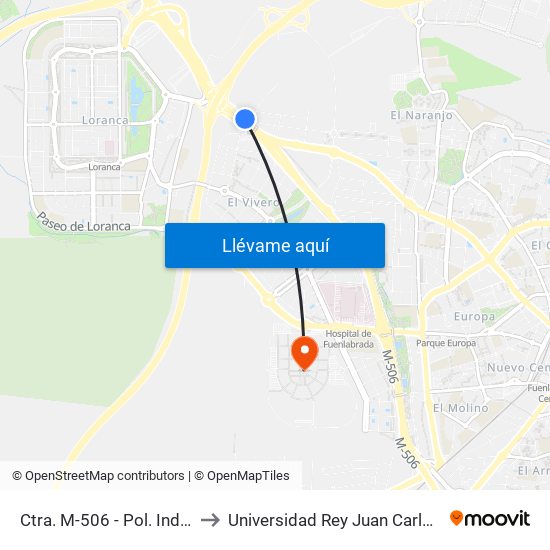 Ctra. M-506 - Pol. Ind. Camino De La Carrera to Universidad Rey Juan Carlos - Campus De Fuenlabrada map