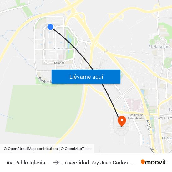 Av. Pablo Iglesias - Av. Libertad to Universidad Rey Juan Carlos - Campus De Fuenlabrada map